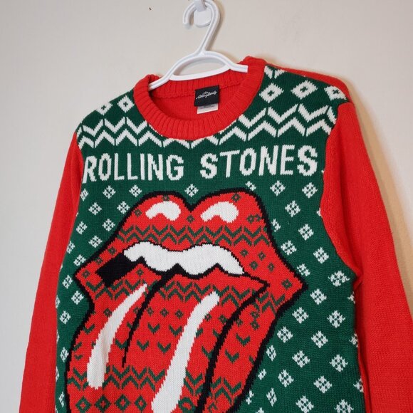 The Rolling Stones Ugly Christmas Sweater Knit Sweater Red Size S - Picture 2 of 5